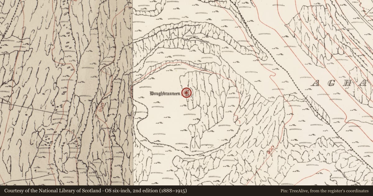 Ordnance Survey six-inch map, 2nd edition (1888–1915) covering the location of Cairn - burial cairn, Murrooghkilly, County Clare, with a pin at the register's coordinates