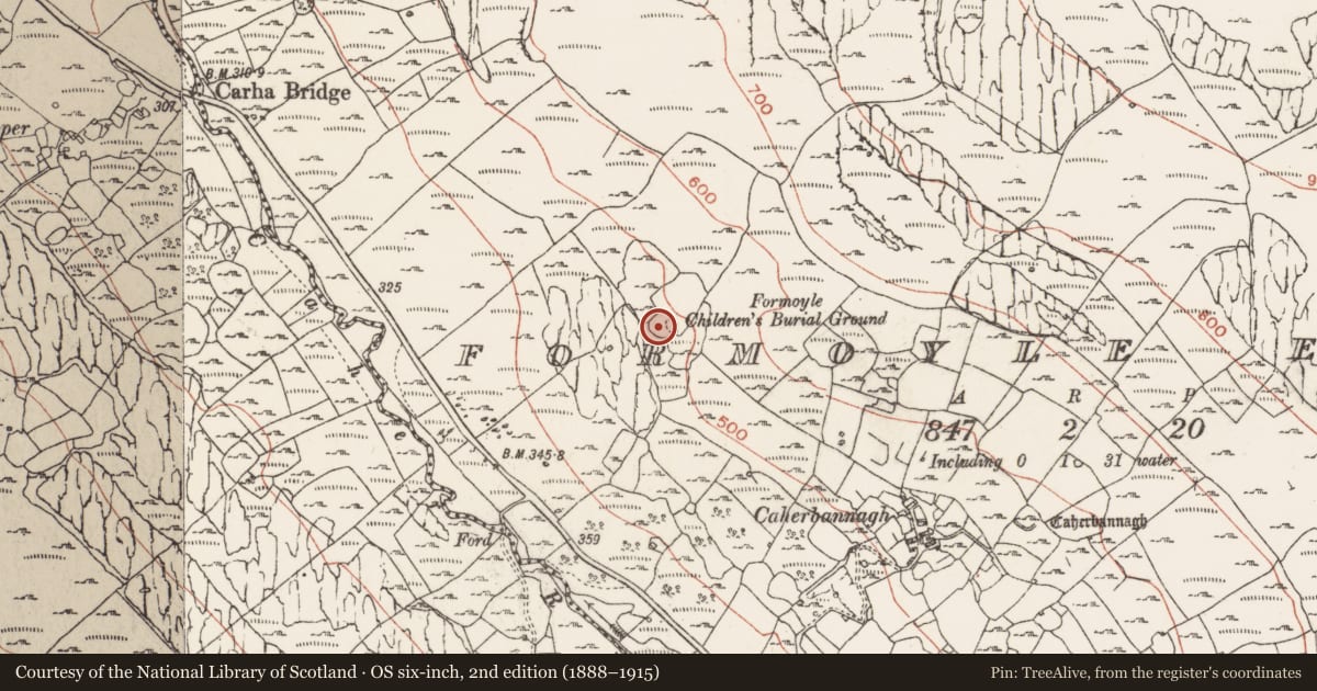 Ordnance Survey six-inch map, 2nd edition (1888–1915) covering the location of Enclosure, Formoyle East, County Clare, with a pin at the register's coordinates