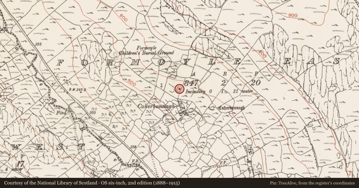 Ordnance Survey six-inch map, 2nd edition (1888–1915) covering the location of Enclosure, Formoyle East, County Clare, with a pin at the register's coordinates