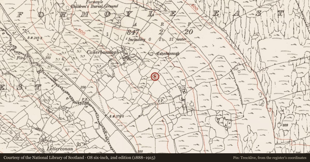Ordnance Survey six-inch map, 2nd edition (1888–1915) covering the location of Enclosure, Formoyle East, County Clare, with a pin at the register's coordinates
