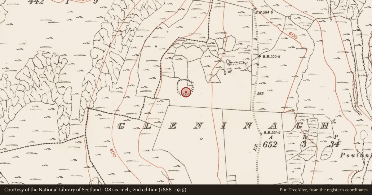 Ordnance Survey six-inch map, 2nd edition (1888–1915) covering the location of Midden, Gleninagh South, County Clare, with a pin at the register's coordinates