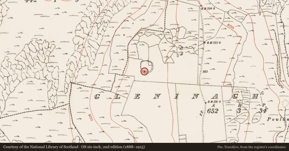 Ordnance Survey six-inch map, 2nd edition (1888–1915) covering the location of House - indeterminate date, Gleninagh South, County Clare, with a pin at the register's coordinates
