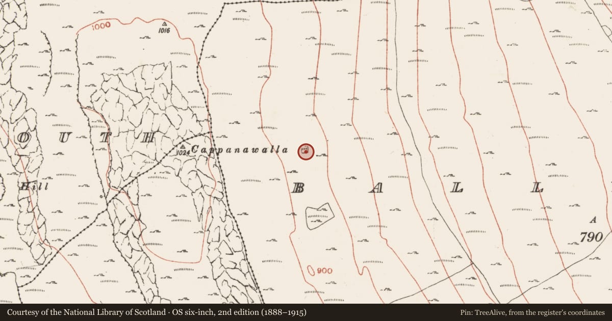 Ordnance Survey six-inch map, 2nd edition (1888–1915) covering the location of Enclosure, Ballyconry, County Clare, with a pin at the register's coordinates