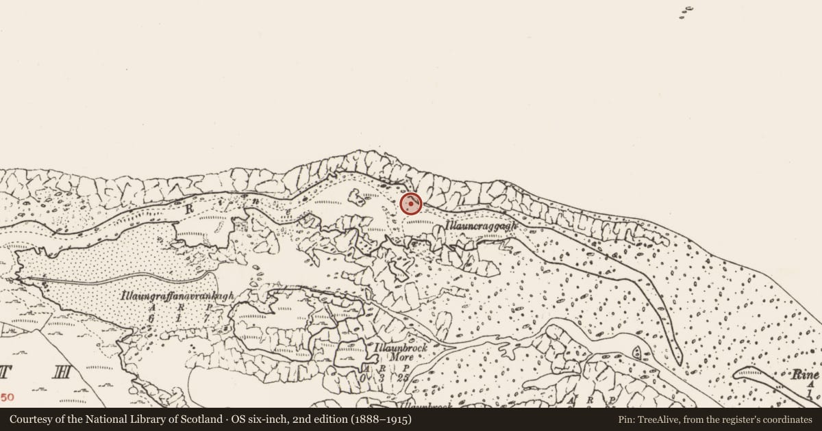 Ordnance Survey six-inch map, 2nd edition (1888–1915) covering the location of Midden, Gleninagh North, County Clare, with a pin at the register's coordinates