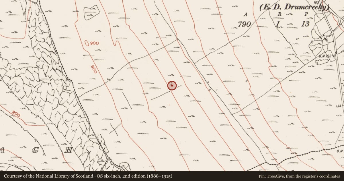 Ordnance Survey six-inch map, 2nd edition (1888–1915) covering the location of Hut site, Ballyconry, County Clare, with a pin at the register's coordinates
