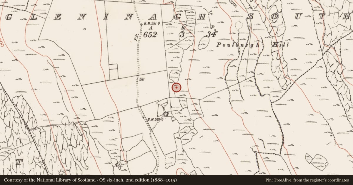 Ordnance Survey six-inch map, 2nd edition (1888–1915) covering the location of Enclosure, Gleninagh South, County Clare, with a pin at the register's coordinates