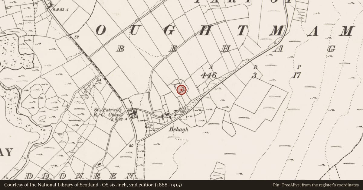 Ordnance Survey six-inch map, 2nd edition (1888–1915) covering the location of Ringfort - cashel, Behagh, County Clare, with a pin at the register's coordinates