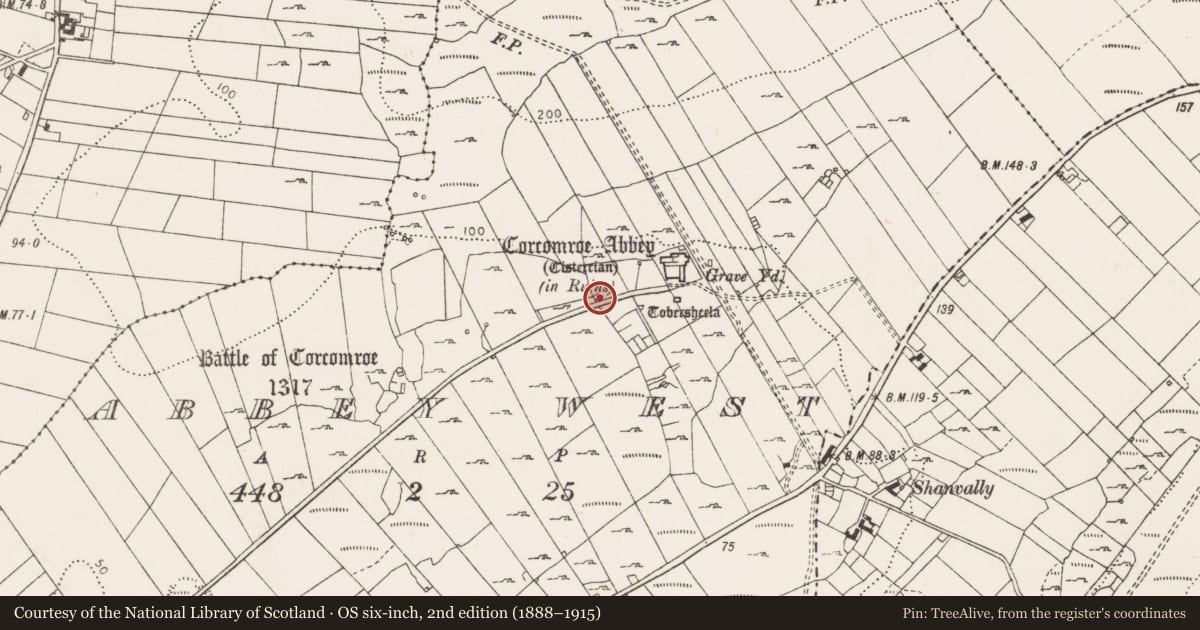 Ordnance Survey six-inch map, 2nd edition (1888–1915) covering the location of Gatehouse, Abbey West, County Clare, with a pin at the register's coordinates