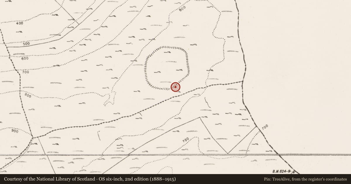 Ordnance Survey six-inch map, 2nd edition (1888–1915) covering the location of Hut site, Oughtmama, County Clare, with a pin at the register's coordinates