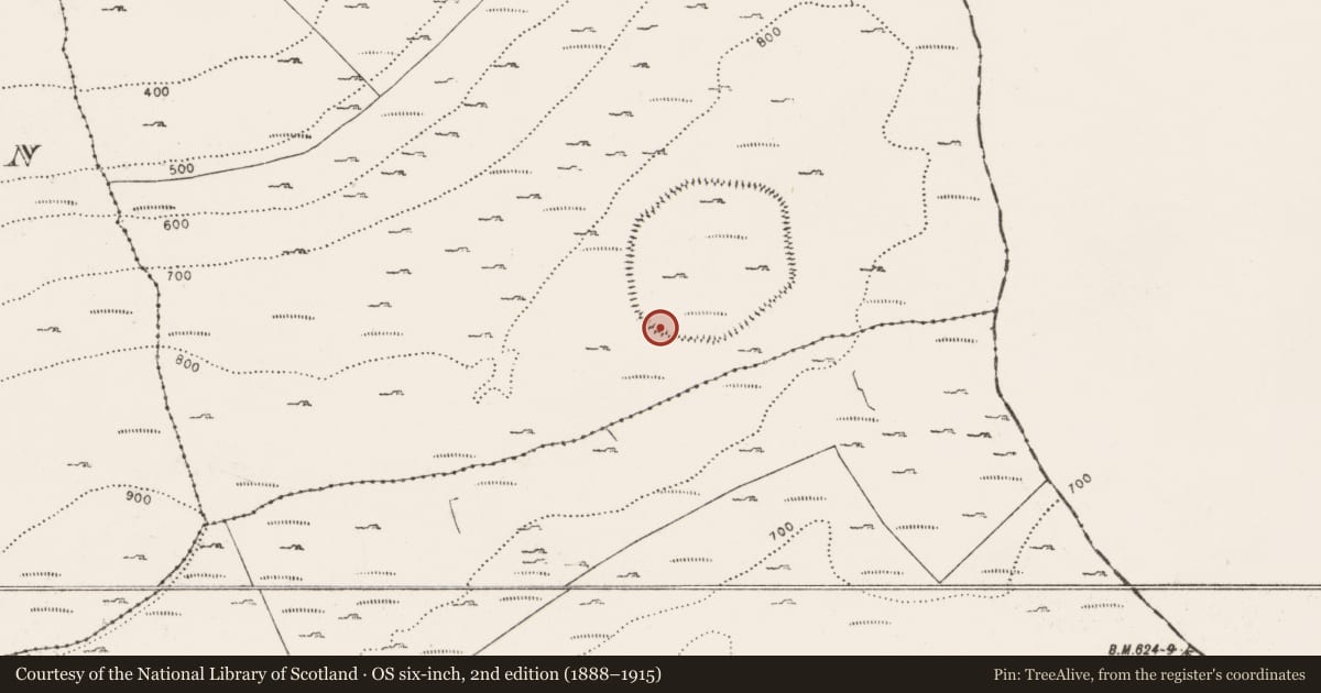 Ordnance Survey six-inch map, 2nd edition (1888–1915) covering the location of Hut site, Oughtmama, County Clare, with a pin at the register's coordinates