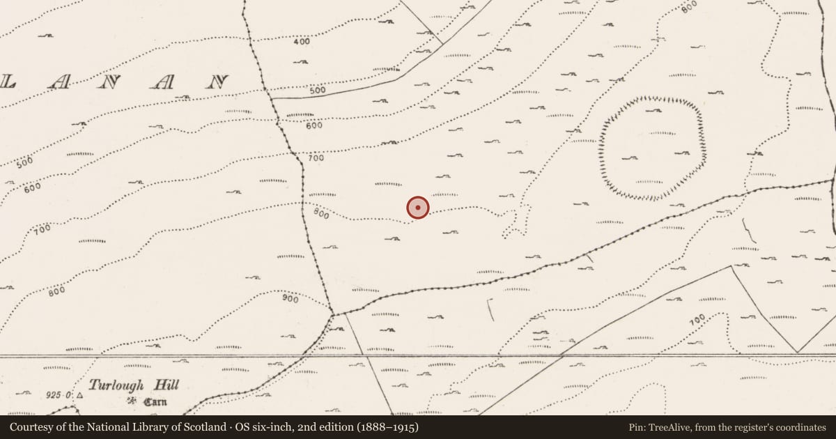 Ordnance Survey six-inch map, 2nd edition (1888–1915) covering the location of Fulacht fia, Oughtmama, County Clare, with a pin at the register's coordinates