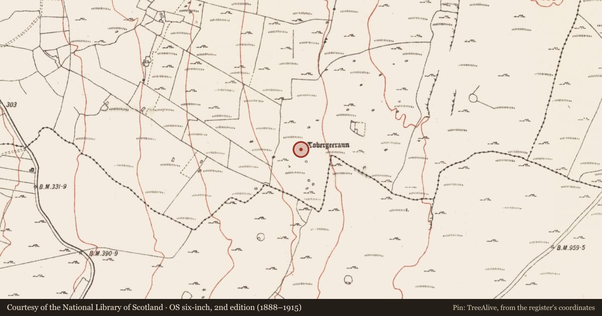Ordnance Survey six-inch map, 2nd edition (1888–1915) covering the location of Ritual site - holy well, Fanore More, County Clare, with a pin at the register's coordinates