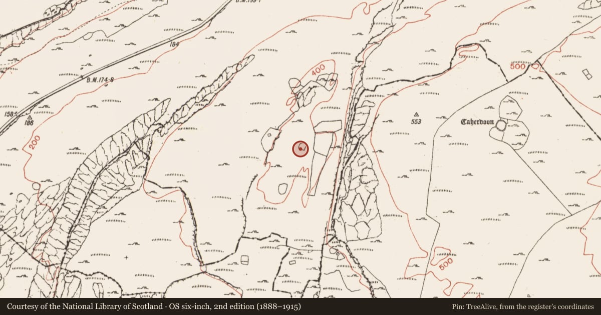 Ordnance Survey six-inch map, 2nd edition (1888–1915) covering the location of Ringfort - cashel, Crumlin, County Clare, with a pin at the register's coordinates
