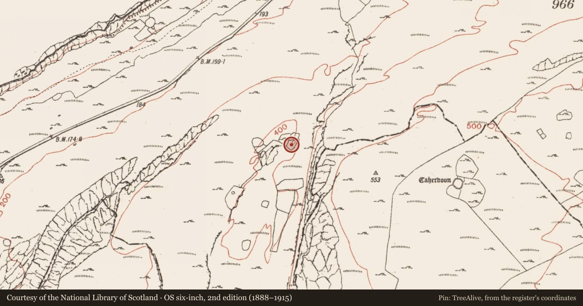 Ordnance Survey six-inch map, 2nd edition (1888–1915) covering the location of Enclosure, Crumlin, County Clare, with a pin at the register's coordinates
