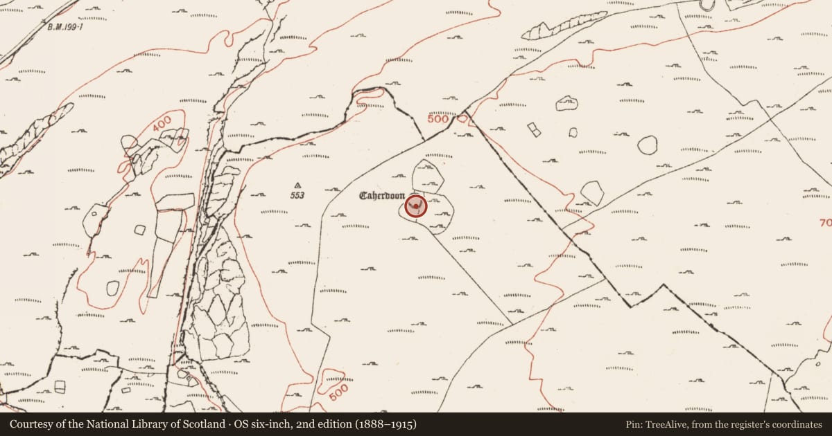Ordnance Survey six-inch map, 2nd edition (1888–1915) covering the location of House - indeterminate date, Ballynahown, County Clare, with a pin at the register's coordinates