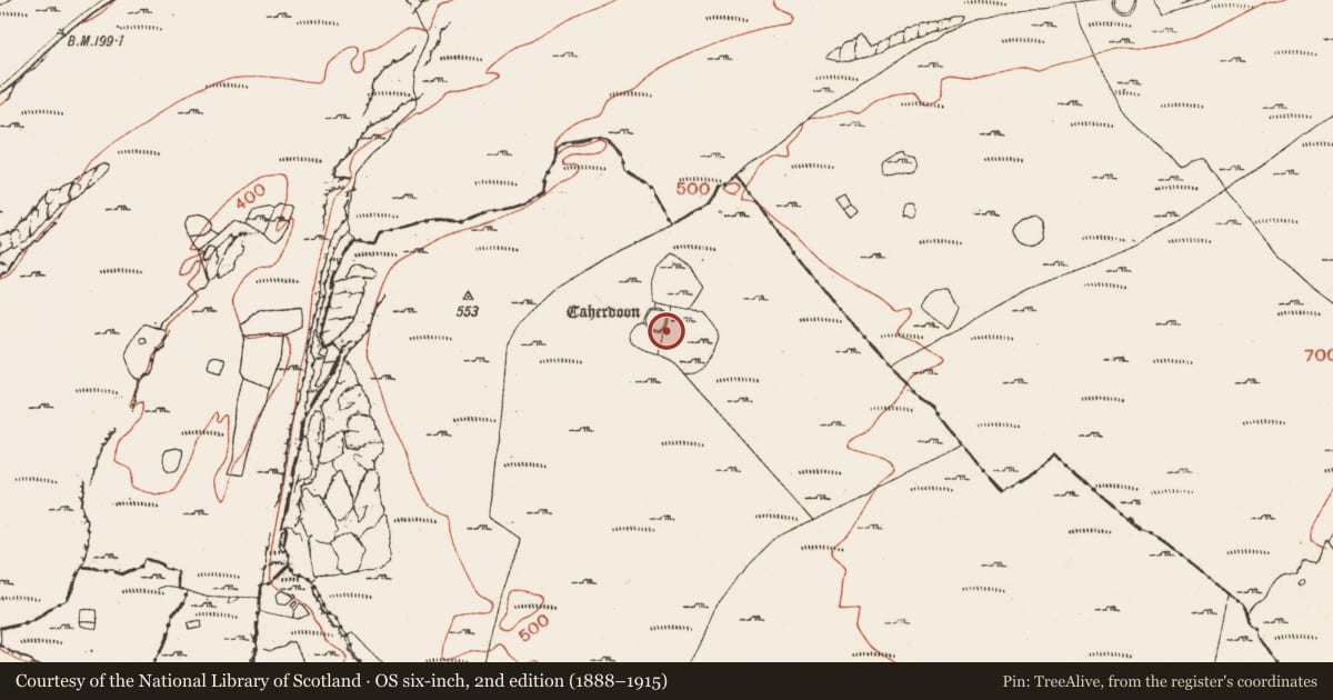 Ordnance Survey six-inch map, 2nd edition (1888–1915) covering the location of House - indeterminate date, Ballynahown, County Clare, with a pin at the register's coordinates