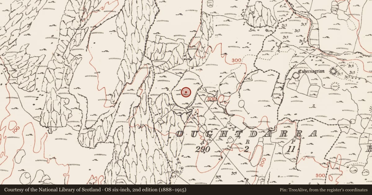 Ordnance Survey six-inch map, 2nd edition (1888–1915) covering the location of Promontory fort - inland, Oughtdarra, County Clare, with a pin at the register's coordinates