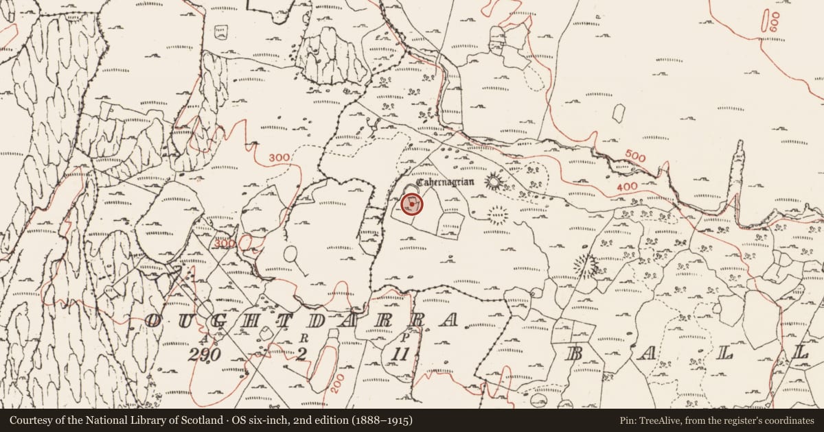 Ordnance Survey six-inch map, 2nd edition (1888–1915) covering the location of Enclosure, Ballynahown, County Clare, with a pin at the register's coordinates