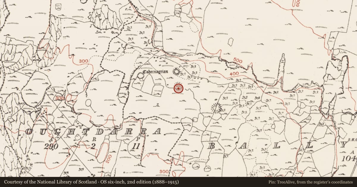 Ordnance Survey six-inch map, 2nd edition (1888–1915) covering the location of Souterrain, Ballynahown, County Clare, with a pin at the register's coordinates