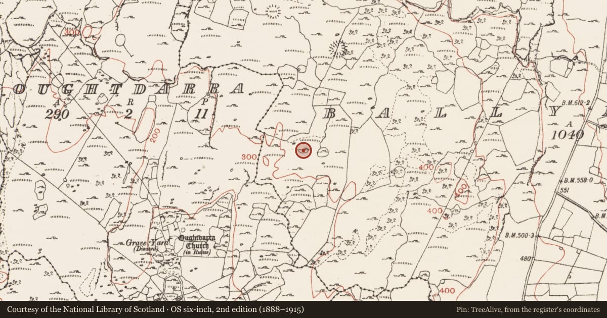 Ordnance Survey six-inch map, 2nd edition (1888–1915) covering the location of Ringfort - cashel, Ballynahown, County Clare, with a pin at the register's coordinates