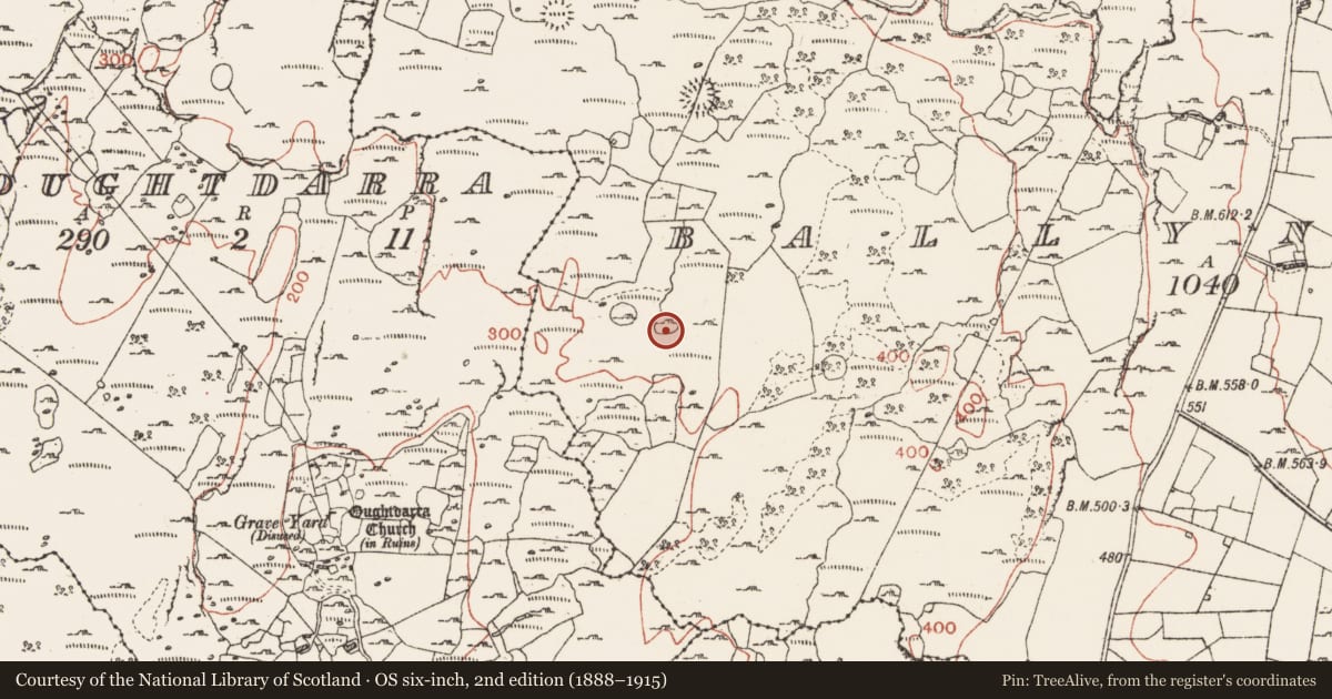 Ordnance Survey six-inch map, 2nd edition (1888–1915) covering the location of Ringfort - cashel, Ballynahown, County Clare, with a pin at the register's coordinates