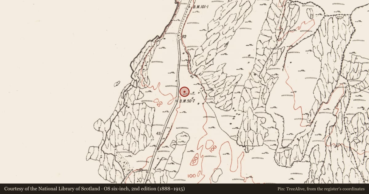 Ordnance Survey six-inch map, 2nd edition (1888–1915) covering the location of Megalithic tomb - unclassified, Ballyryan, County Clare, with a pin at the register's coordinates