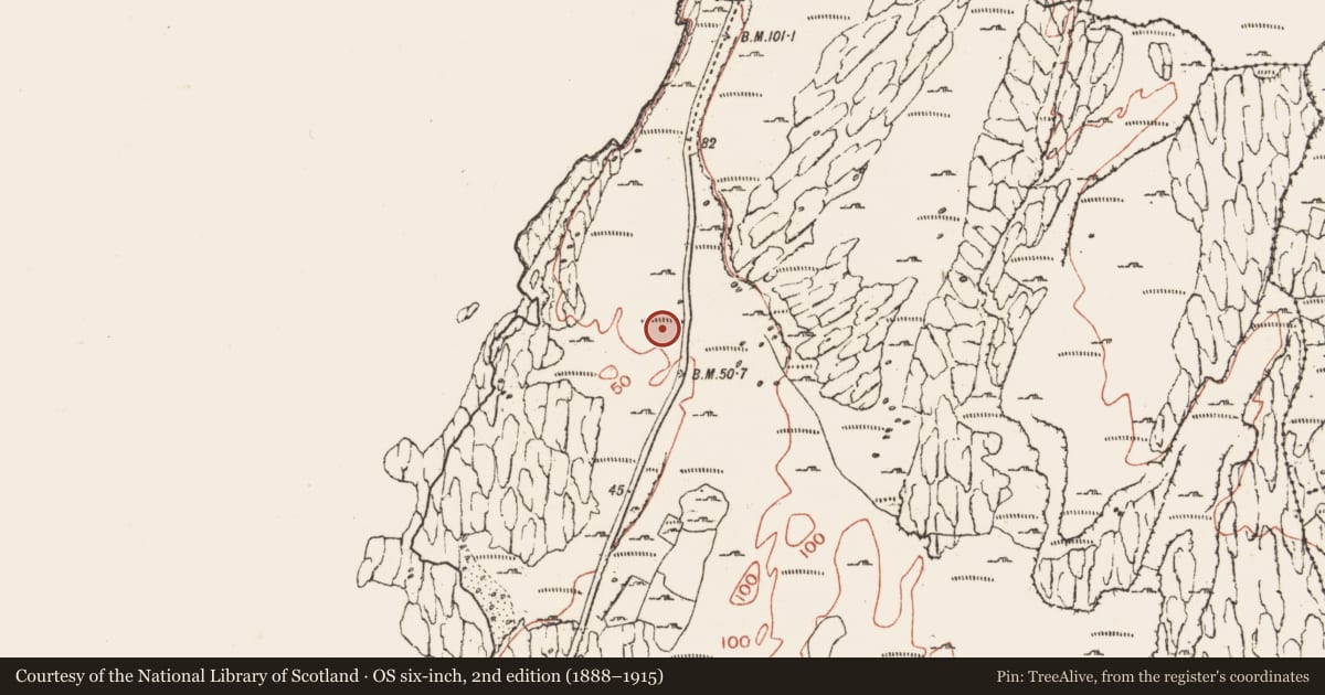 Ordnance Survey six-inch map, 2nd edition (1888–1915) covering the location of Fulacht fia, Ballyryan, County Clare, with a pin at the register's coordinates
