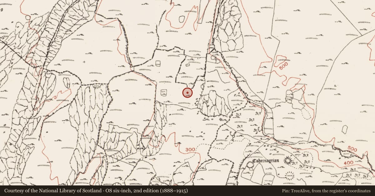 Ordnance Survey six-inch map, 2nd edition (1888–1915) covering the location of Ritual site - holy well, Oughtdarra, County Clare, with a pin at the register's coordinates