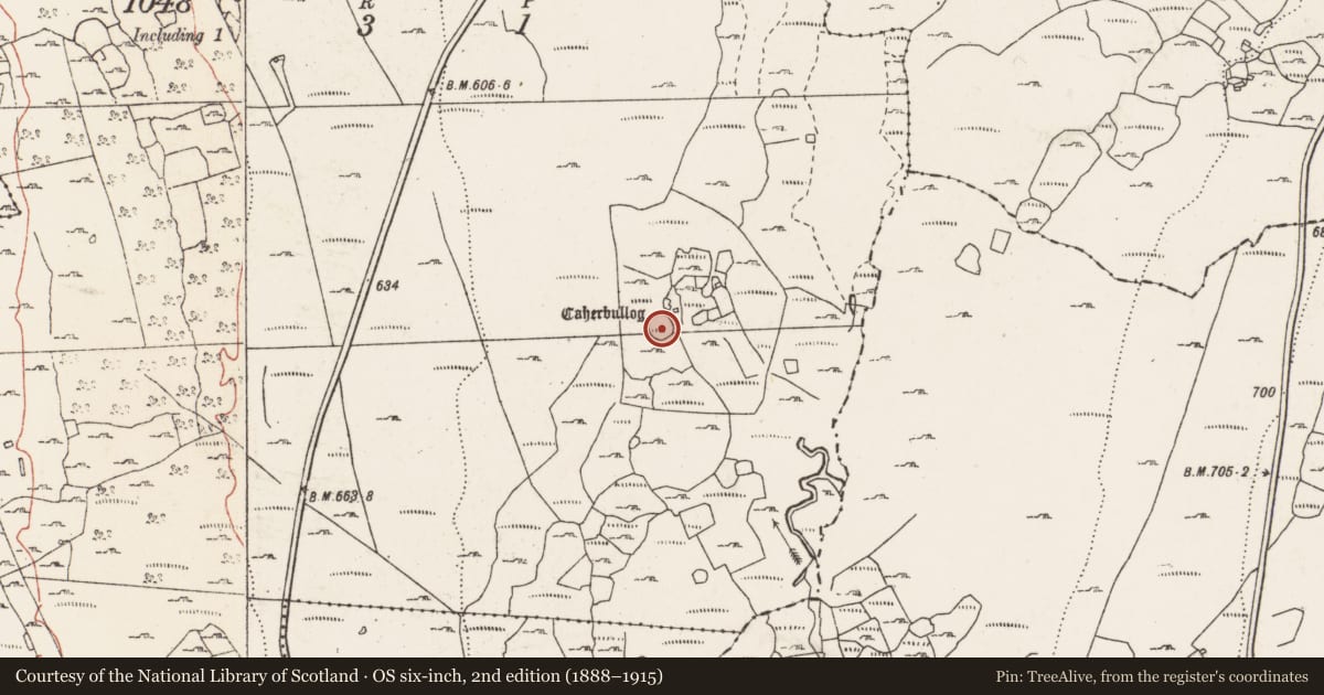 Ordnance Survey six-inch map, 2nd edition (1888–1915) covering the location of Ringfort - cashel, Caherbullog, County Clare, with a pin at the register's coordinates