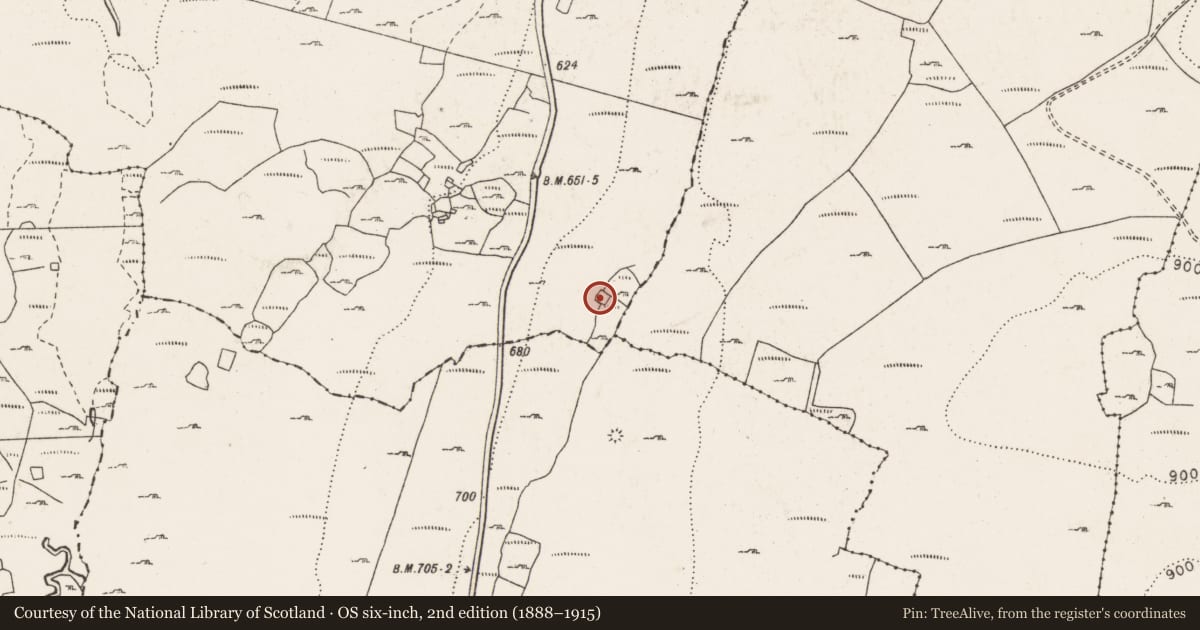 Ordnance Survey six-inch map, 2nd edition (1888–1915) covering the location of Ringfort - cashel, Derrynavahagh, County Clare, with a pin at the register's coordinates