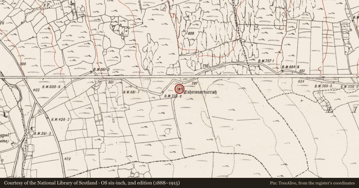 Ordnance Survey six-inch map, 2nd edition (1888–1915) covering the location of Ringfort - cashel, Formoyle East, County Clare, with a pin at the register's coordinates