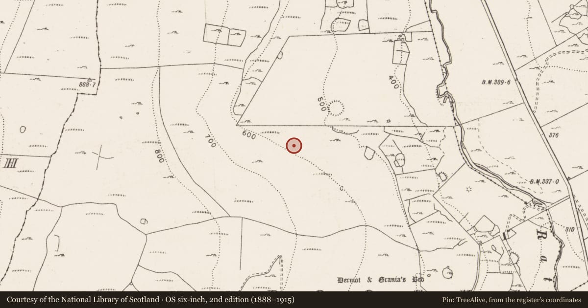 Ordnance Survey six-inch map, 2nd edition (1888–1915) covering the location of Field system, Faunarooska, County Clare, with a pin at the register's coordinates