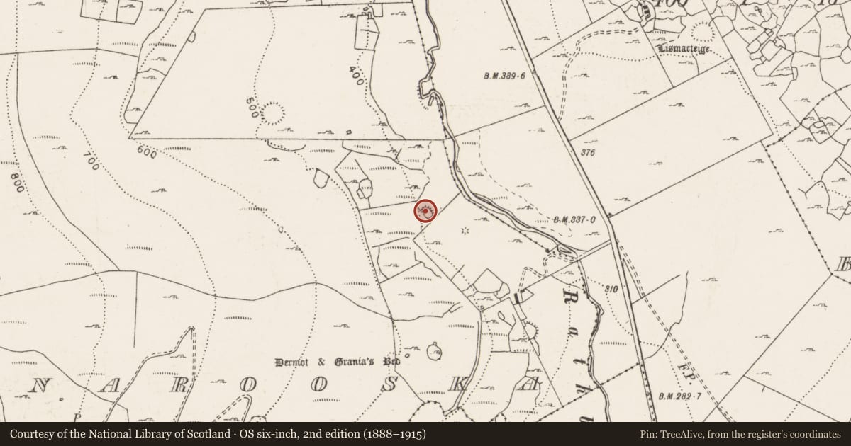 Ordnance Survey six-inch map, 2nd edition (1888–1915) covering the location of Enclosure, Faunarooska, County Clare, with a pin at the register's coordinates