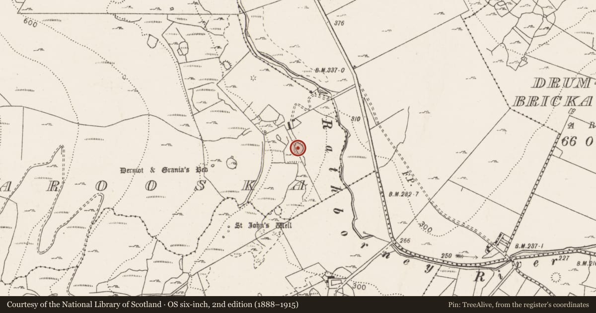 Ordnance Survey six-inch map, 2nd edition (1888–1915) covering the location of Ringfort - cashel, Faunarooska, County Clare, with a pin at the register's coordinates
