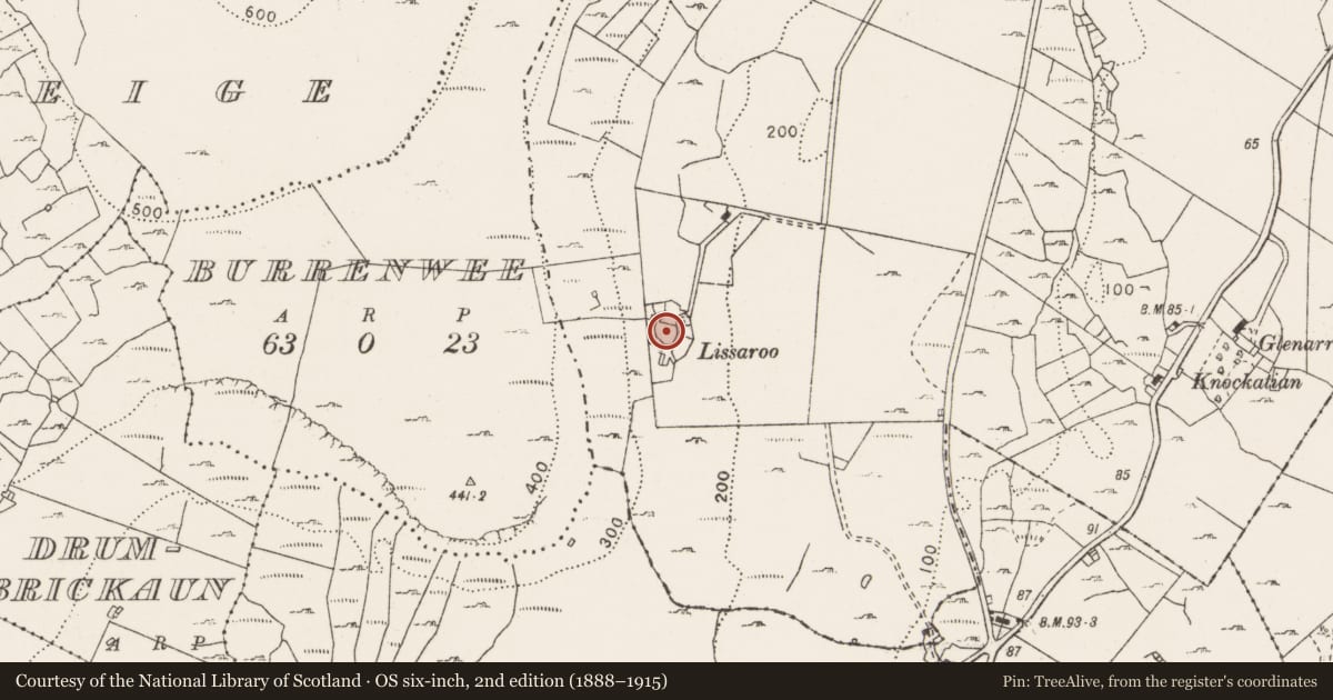 Ordnance Survey six-inch map, 2nd edition (1888–1915) covering the location of Enclosure, Newtown, County Clare, with a pin at the register's coordinates