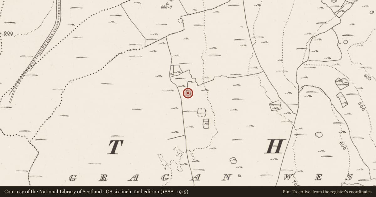 Ordnance Survey six-inch map, 2nd edition (1888–1915) covering the location of Enclosure, Gragan West, County Clare, with a pin at the register's coordinates
