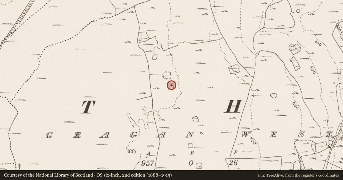 Ordnance Survey six-inch map, 2nd edition (1888–1915) covering the location of Structure, Gragan West, County Clare, with a pin at the register's coordinates