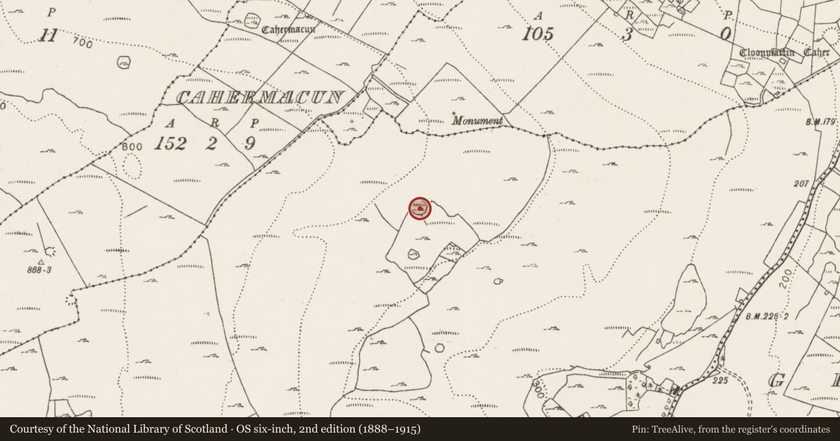 Ordnance Survey six-inch map, 2nd edition (1888–1915) covering the location of Ringfort - cashel, Gragan West, County Clare, with a pin at the register's coordinates