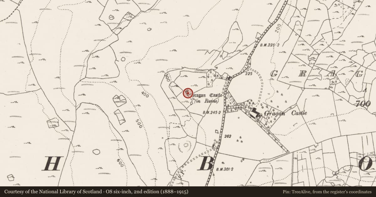 Ordnance Survey six-inch map, 2nd edition (1888–1915) covering the location of Bawn, Gragan West, County Clare, with a pin at the register's coordinates