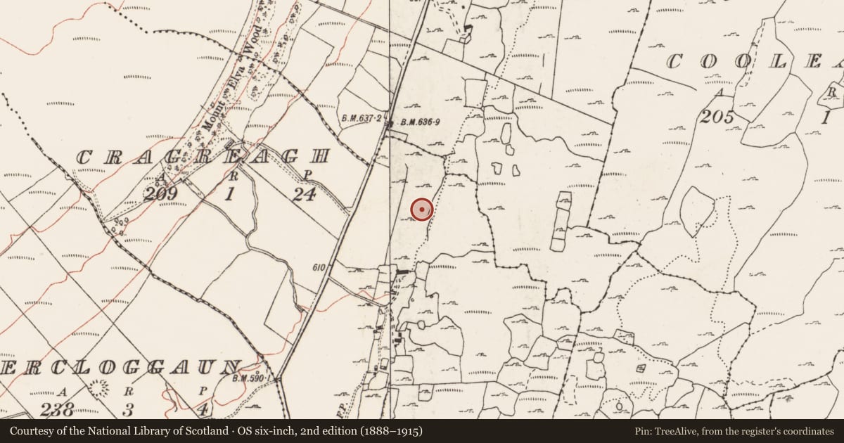 Ordnance Survey six-inch map, 2nd edition (1888–1915) covering the location of Ringfort - cashel, Cragreagh, County Clare, with a pin at the register's coordinates