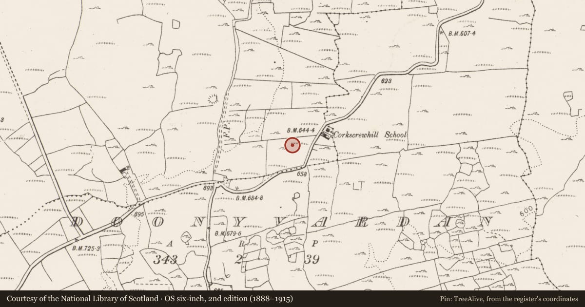 Ordnance Survey six-inch map, 2nd edition (1888–1915) covering the location of Cairn - burial cairn, Gragan West, County Clare, with a pin at the register's coordinates