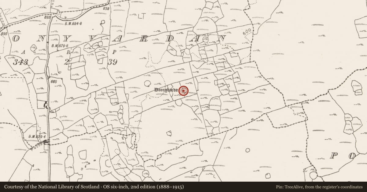Ordnance Survey six-inch map, 2nd edition (1888–1915) covering the location of Ringfort - cashel, Doonyvardan, County Clare, with a pin at the register's coordinates