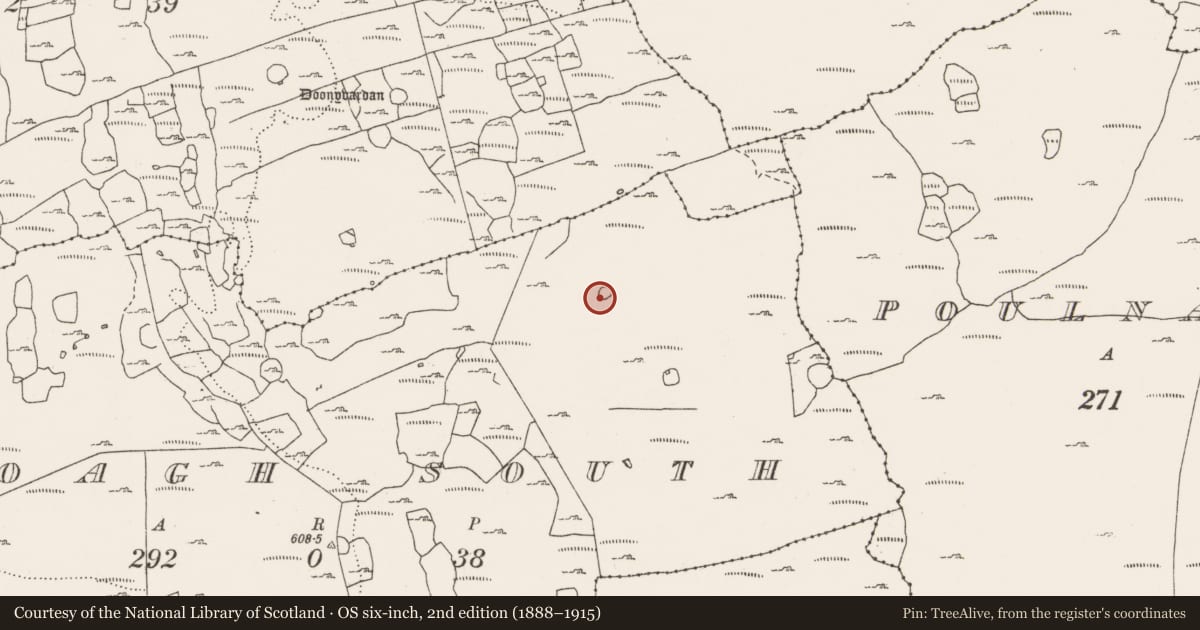 Ordnance Survey six-inch map, 2nd edition (1888–1915) covering the location of Ringfort - cashel, Croagh South, County Clare, with a pin at the register's coordinates