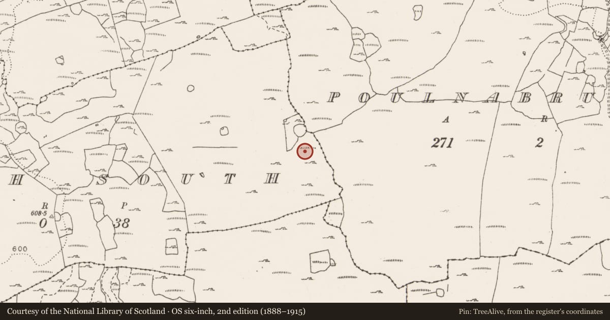 Ordnance Survey six-inch map, 2nd edition (1888–1915) covering the location of Cairn - unclassified, Croagh South, County Clare, with a pin at the register's coordinates