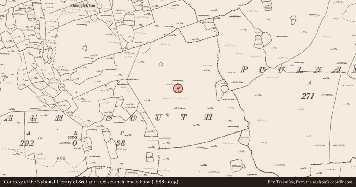 Ordnance Survey six-inch map, 2nd edition (1888–1915) covering the location of House - indeterminate date, Croagh South, County Clare, with a pin at the register's coordinates