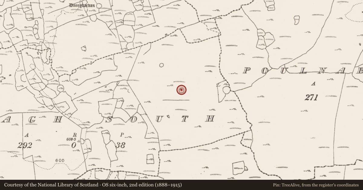 Ordnance Survey six-inch map, 2nd edition (1888–1915) covering the location of House - indeterminate date, Croagh South, County Clare, with a pin at the register's coordinates