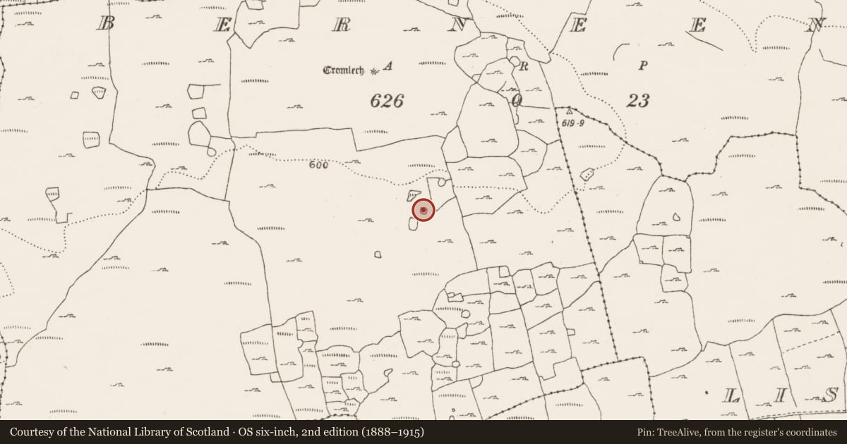 Ordnance Survey six-inch map, 2nd edition (1888–1915) covering the location of Enclosure, Berneens, County Clare, with a pin at the register's coordinates