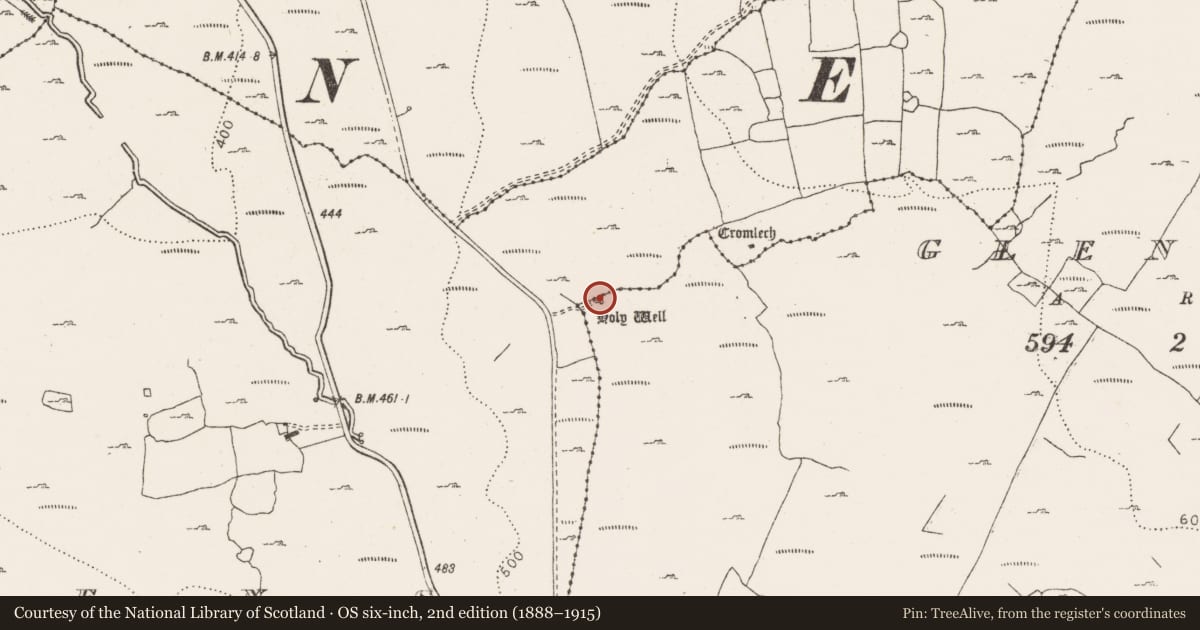 Ordnance Survey six-inch map, 2nd edition (1888–1915) covering the location of Ritual site - holy well, Gleninsheen, County Clare, with a pin at the register's coordinates