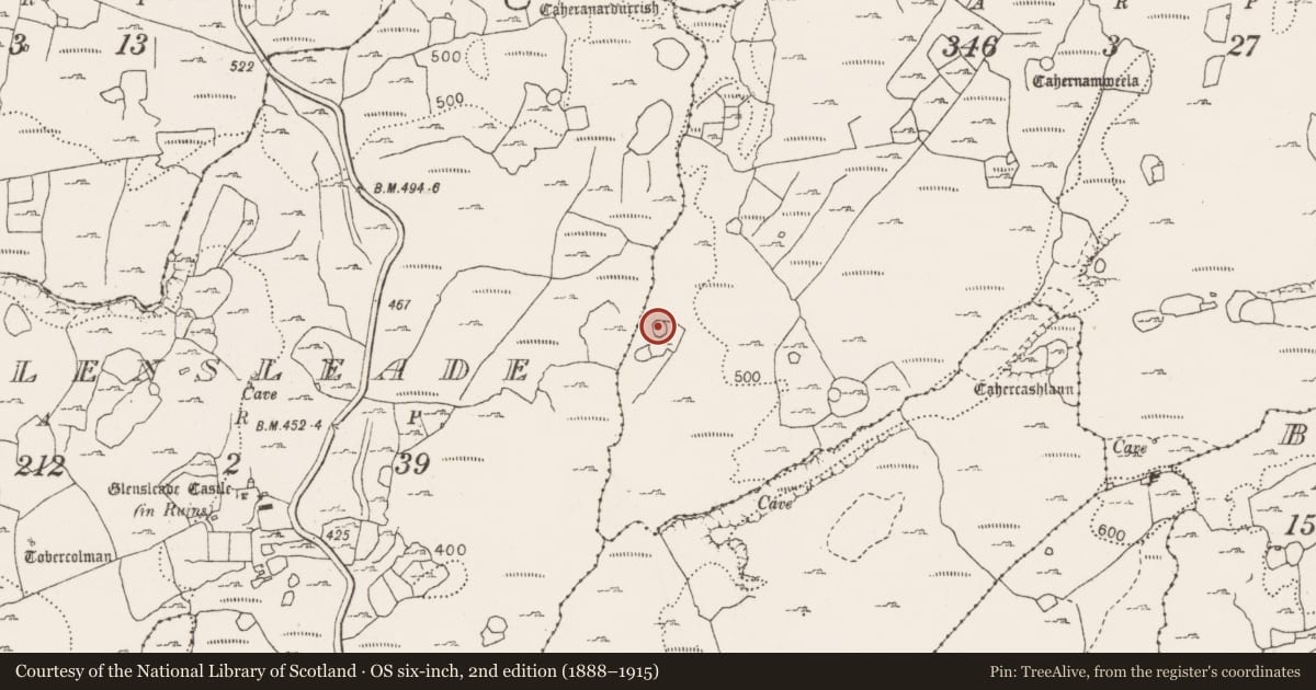 Ordnance Survey six-inch map, 2nd edition (1888–1915) covering the location of Enclosure, Poulgorm, County Clare, with a pin at the register's coordinates