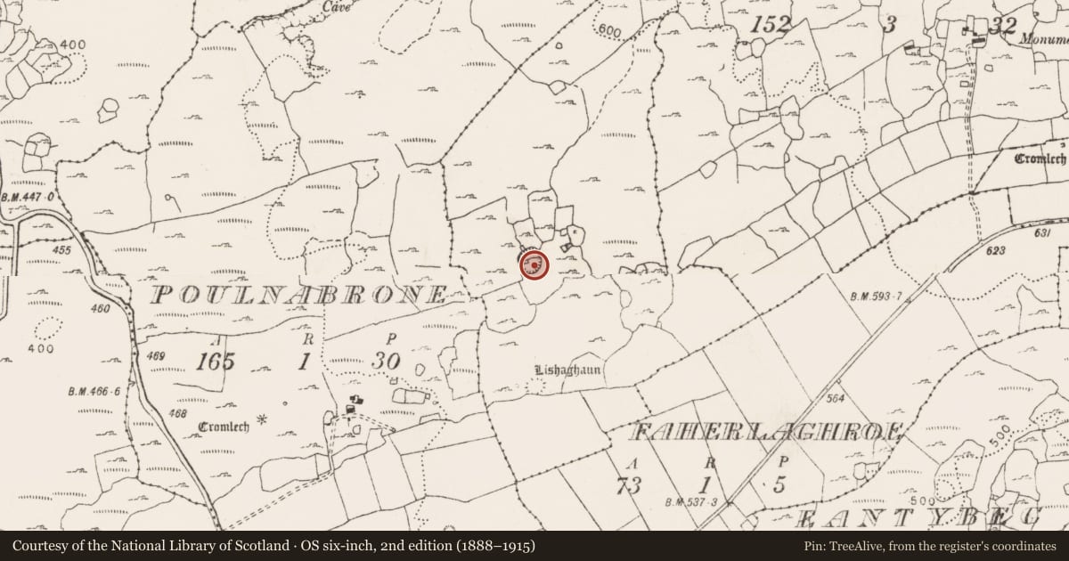 Ordnance Survey six-inch map, 2nd edition (1888–1915) covering the location of House - indeterminate date, Poulgorm, County Clare, with a pin at the register's coordinates